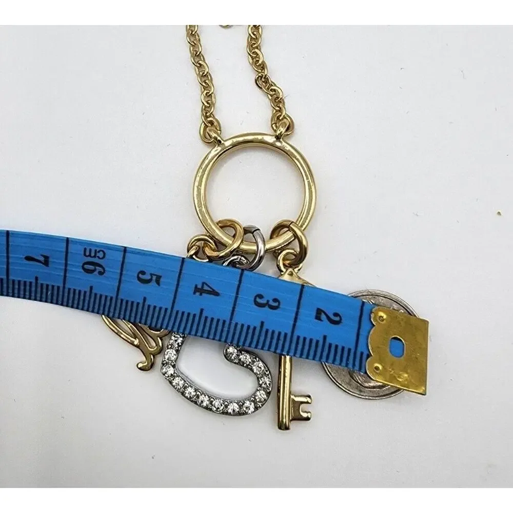 Lia Sophia Unlock Love Shiny Gold Crystal Love, Key, Heart Charms Necklace 34" - Picture 6 of 6